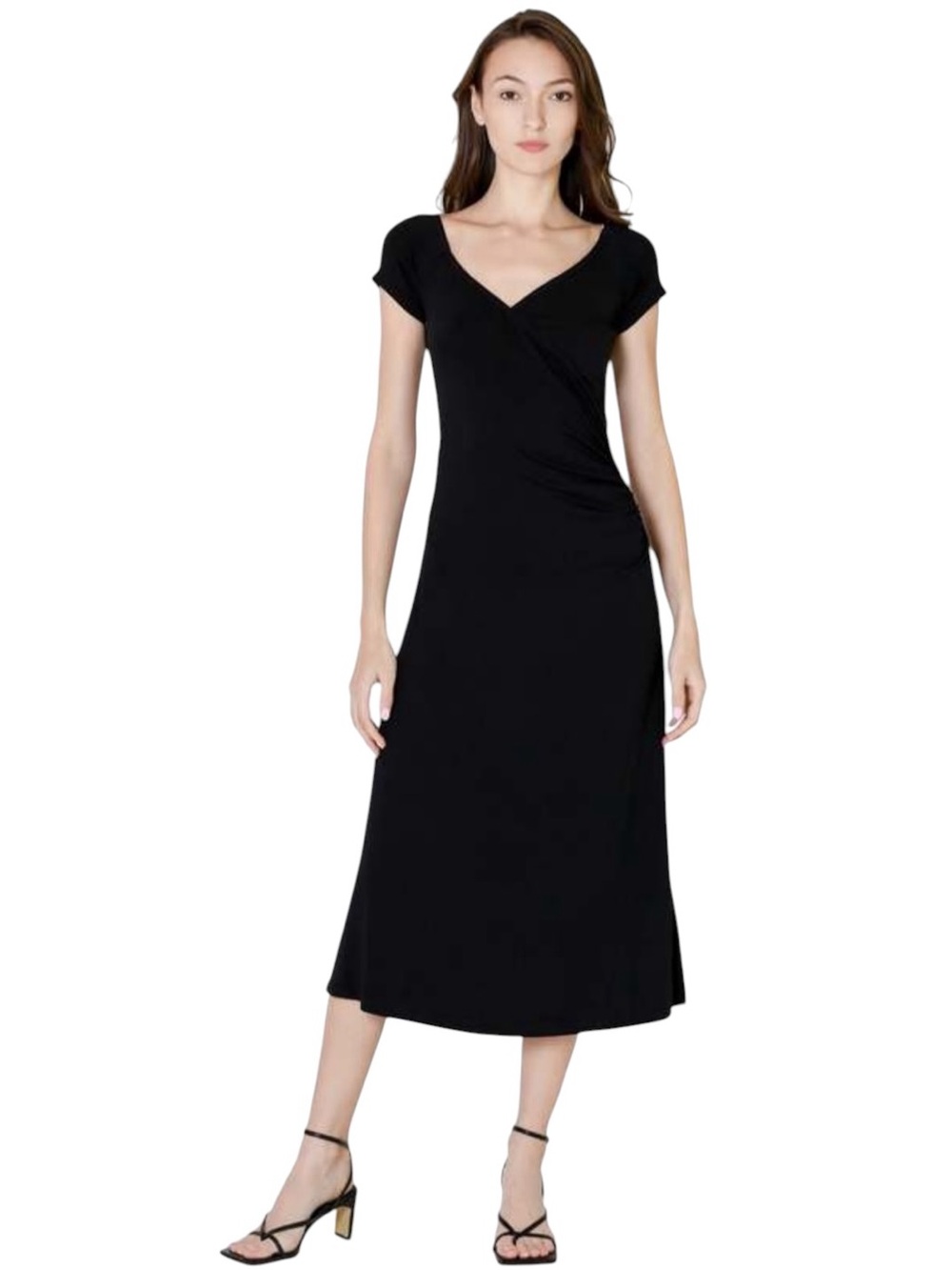VINCE SHORT SLEEVE WRAP DRESS - BLACK